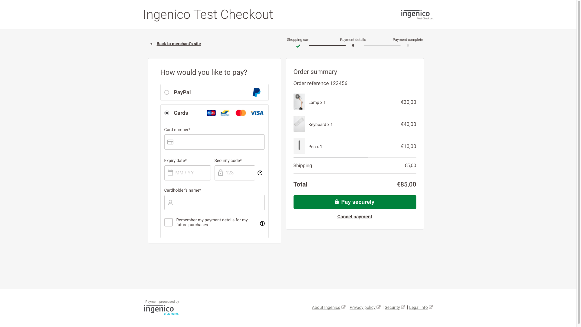 Payment Page Design with group cards with in-line layout